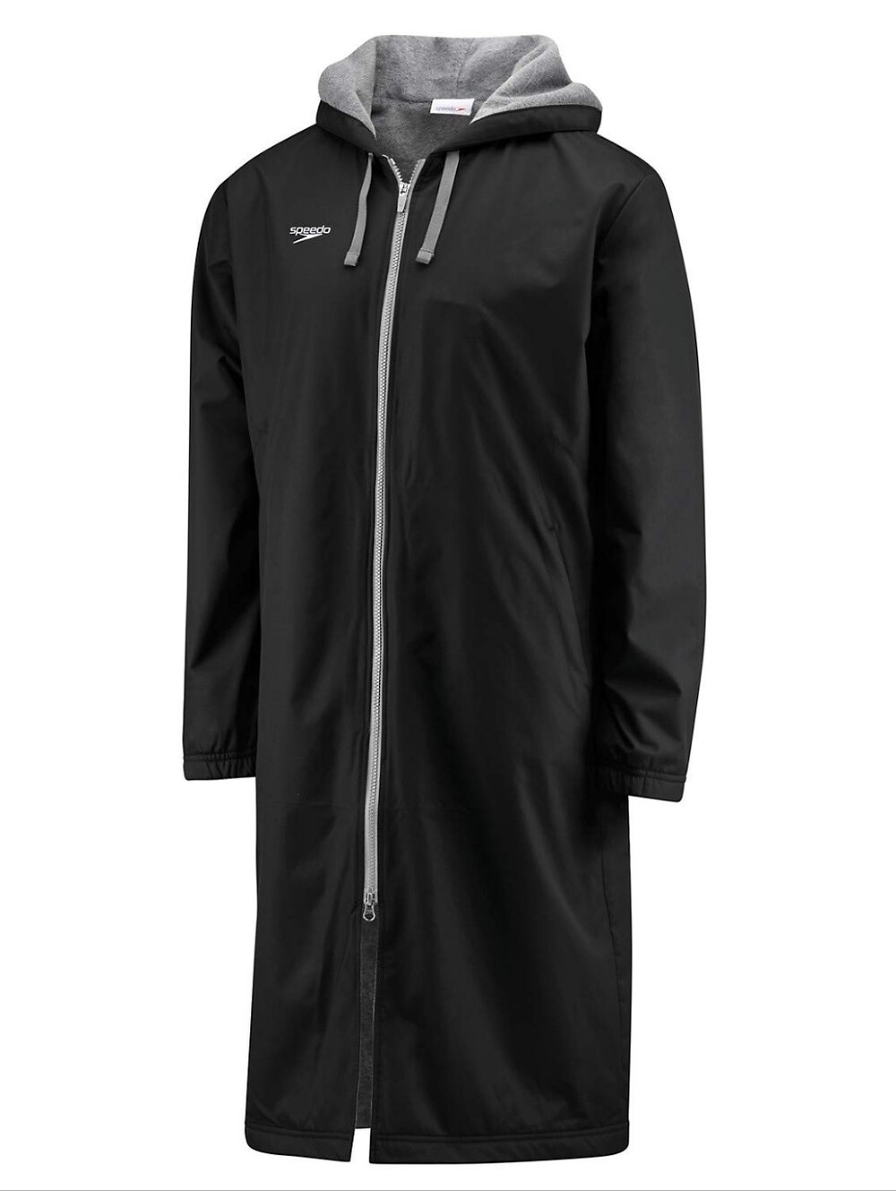 Speedo Unisex Black Long Hooded Swim Coat Parka Jacket Fleece Lined, XXXS